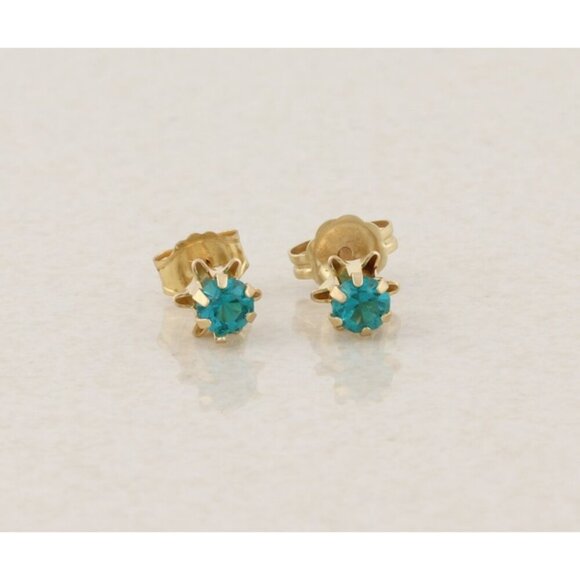 Unbranded Jewelry - 14k Yellow Gold Green Blue Teal CZ Earrings Stud Post 3/16" Flower Buttercup